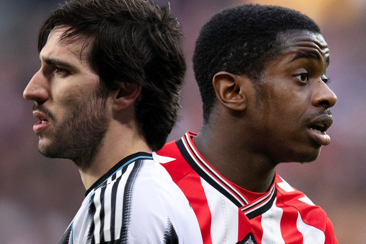 Newcastle United's Sandro Tonali and Noah Sadiki of Sunderland