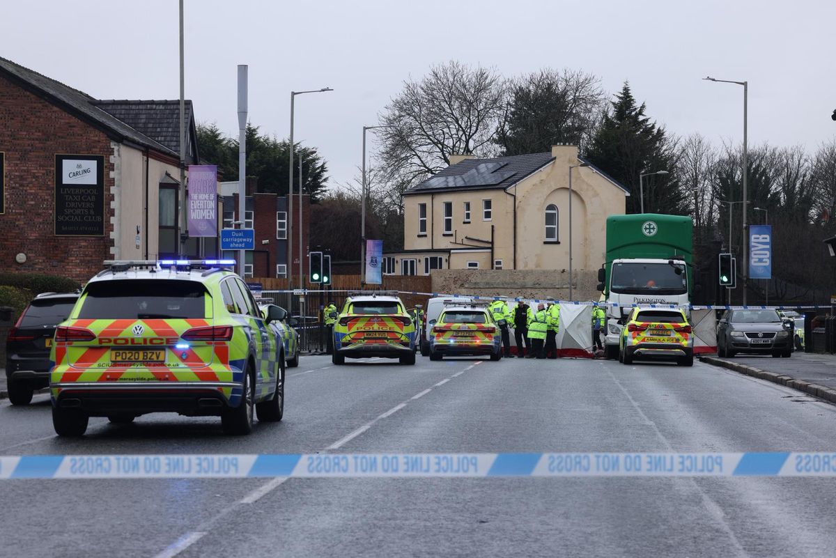 Merseyside Police at the scene on Walton Lane this morning