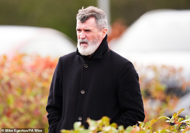 Roy Keane is pictured arriving at Rushcliffe Oaks Crematorium in Nottinghamshire
