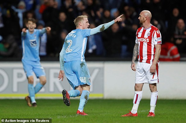 Grimmer celebrates scoring an FA Cup goal for Coventry against Stoke back in 2018