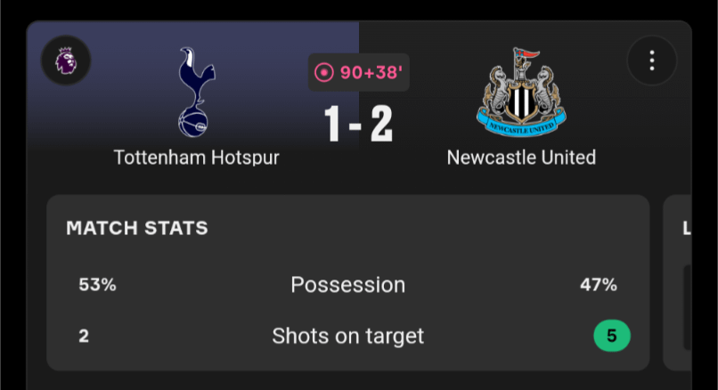 OneFootball just assumes the game is still going because we haven't thrown away 3 points.