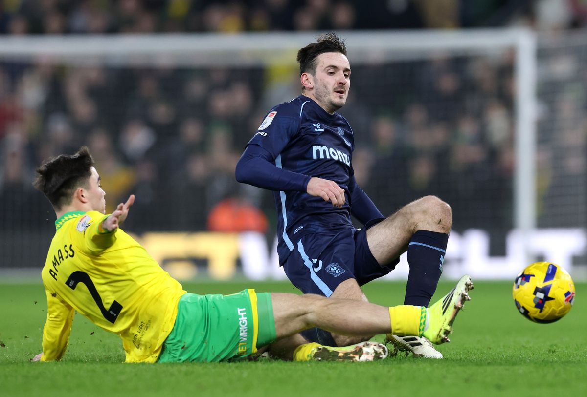 Harry Amass playing for Norwich against Coventry