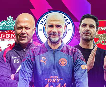 Arne Slot, Pep Guardiola and Mikel Arteta in a collage