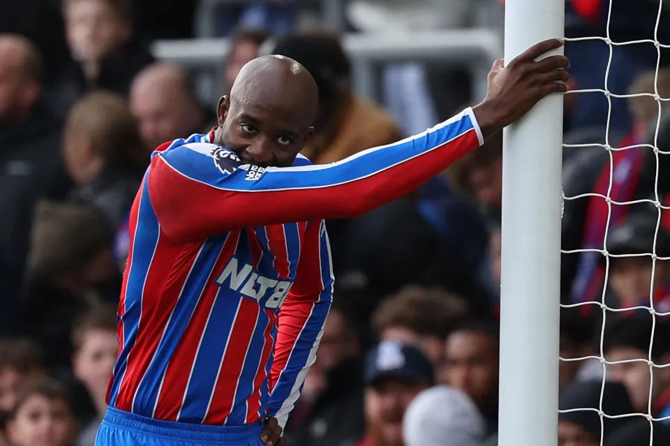 Jean-Philippe Mateta reacts after missing a chance for Crystal Palace