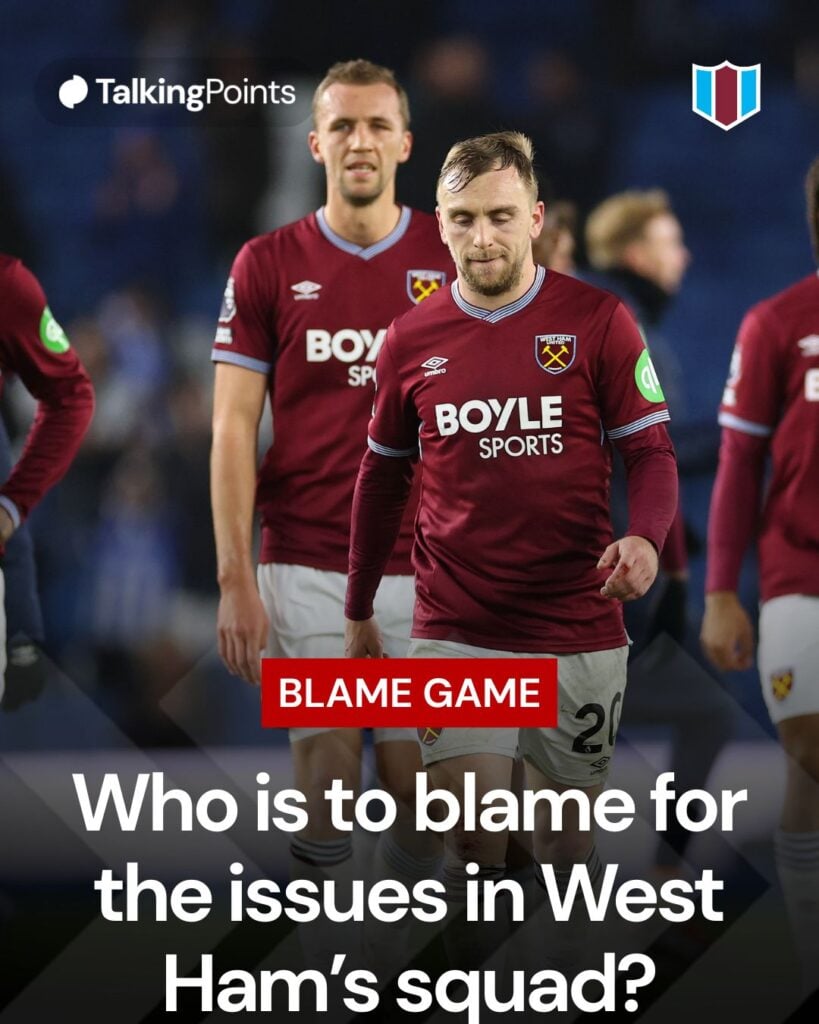 A graphic asking fans to name who has caused the most issues in the West Ham squad.