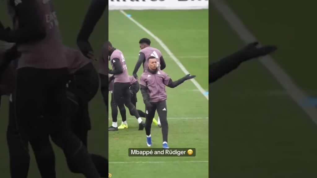 Kylian Mbappe appeared to be upset with Antonio Rudiger during training 😅 (via @lejournaldureal/IG)