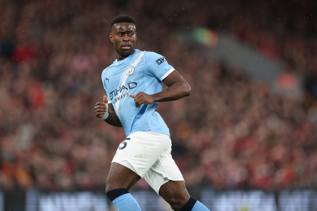 Marc Guehi of Manchester City during the Premier League match between Liverpool and Manchester City