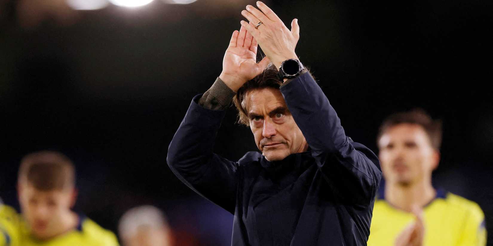 Tottenham Hotspur manager Thomas Frank celebrates after the match
