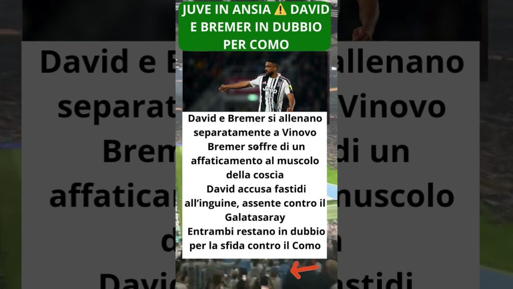 Juve in ansia ⚠️ David e Bremer in dubbio per Como