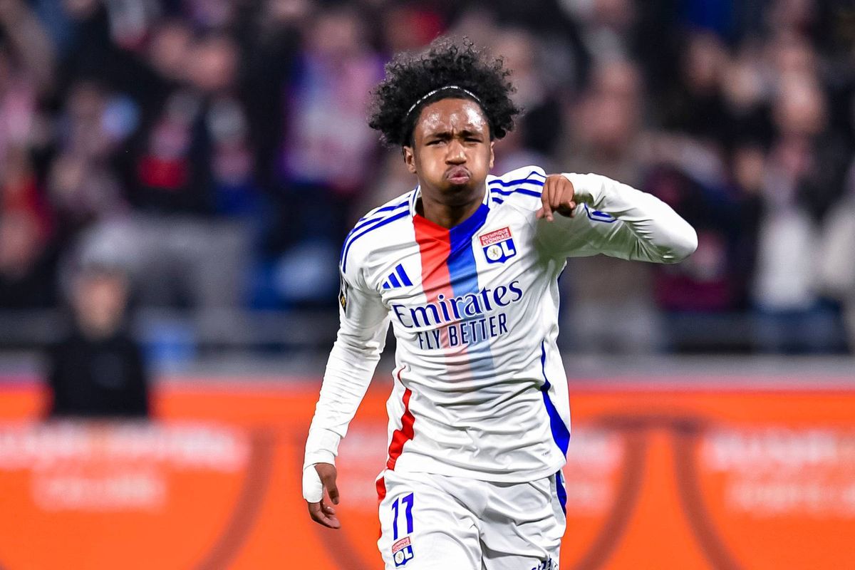 Malick Fofana celebrating a goal for Lyon