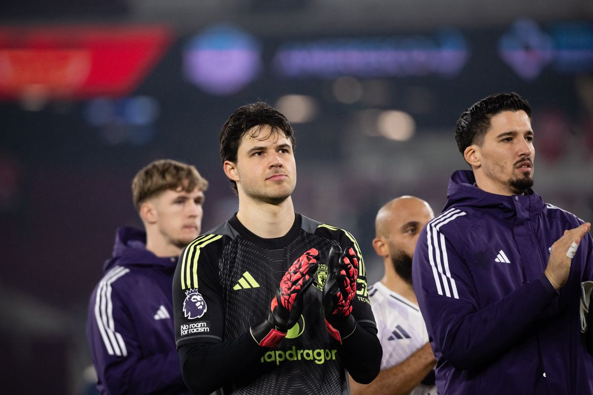 Senne Lammens at the end of the Premier League match between West Ham United and Manchester United at London Stadium. 