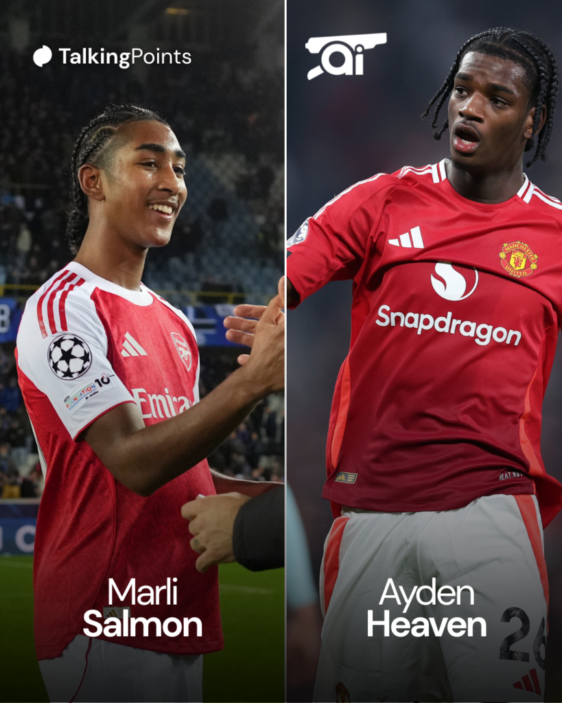 Arsenal defender Marli Salmon vs Man United defender Ayden Heaven.