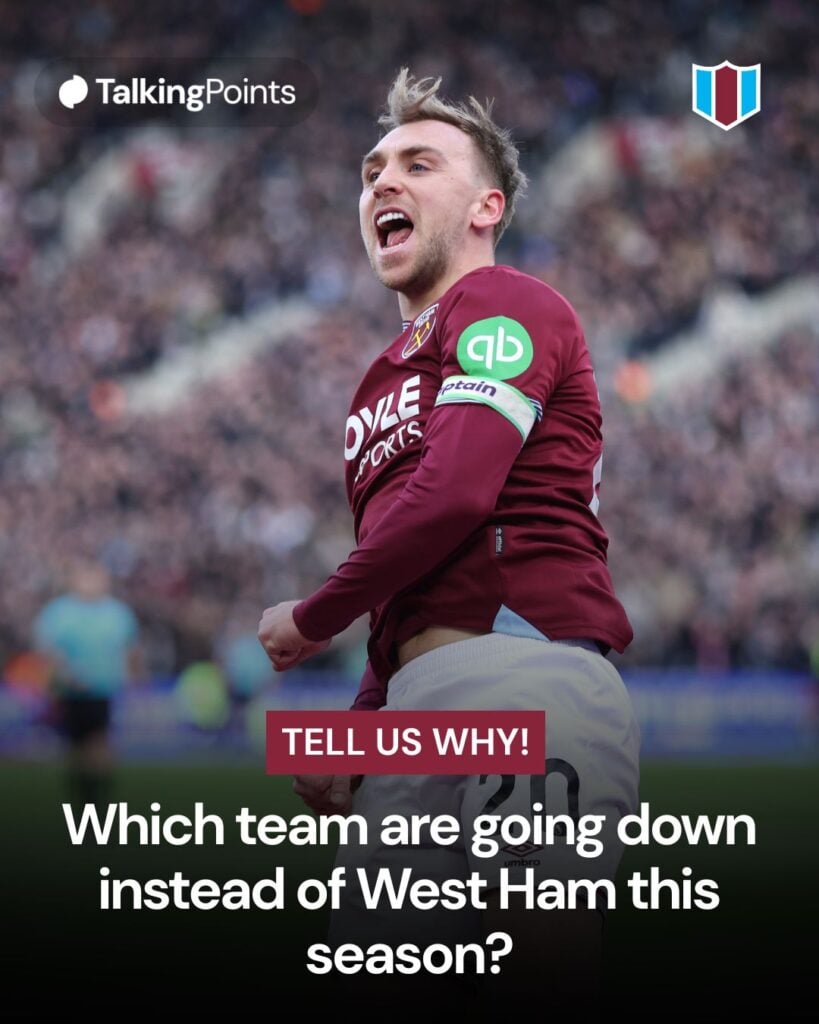 A graphic asking West Ham fans which team in the Premier League they are going to catch.