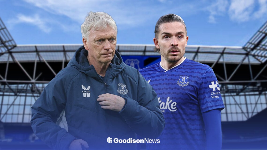 Everton manager David Moyes and Jack Grealish at Hill Dickinson Stadium