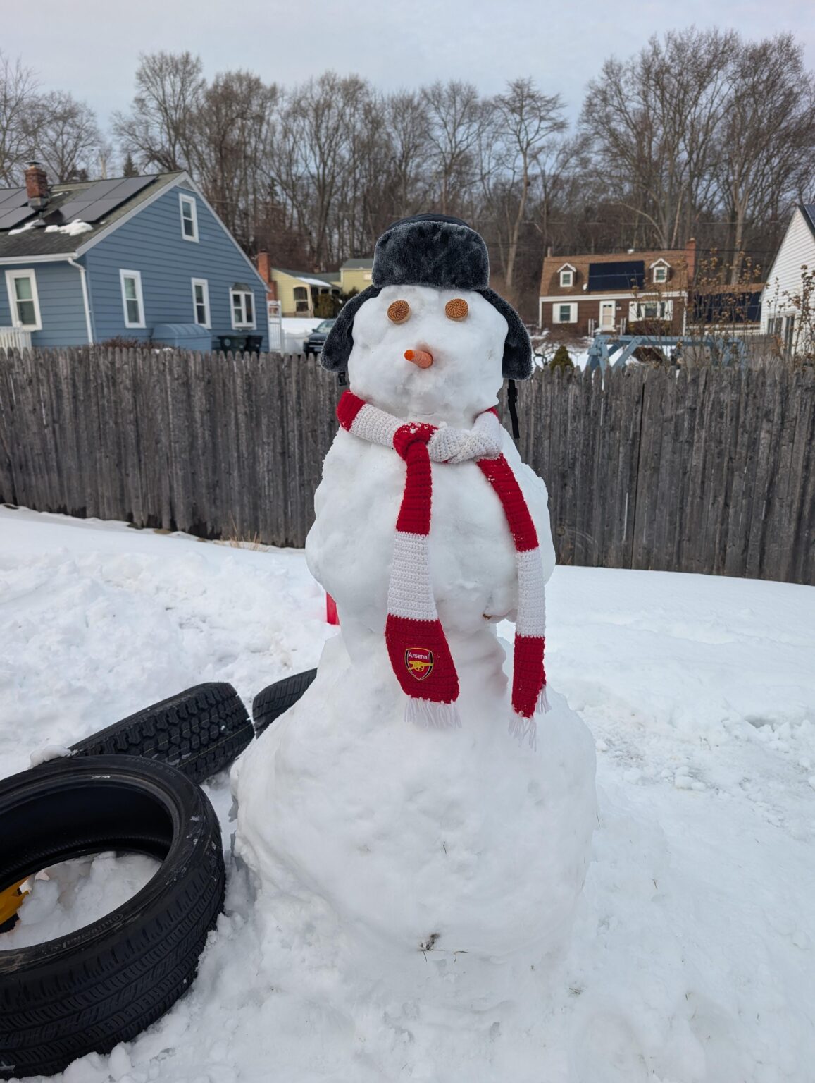 Our snowman, christened "Declan Rice"