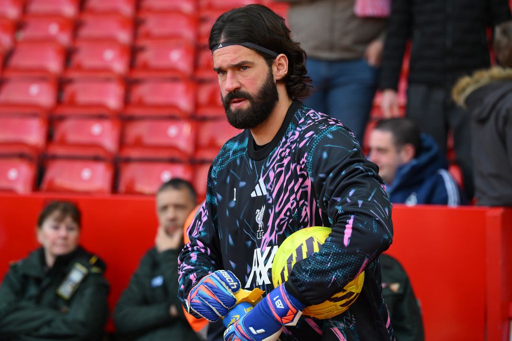 Alisson Becker of Liverpool plays during the Premier League match between Nottingham Forest and Liverpool at the City Ground in Nottingham, England, on February 22, 2026