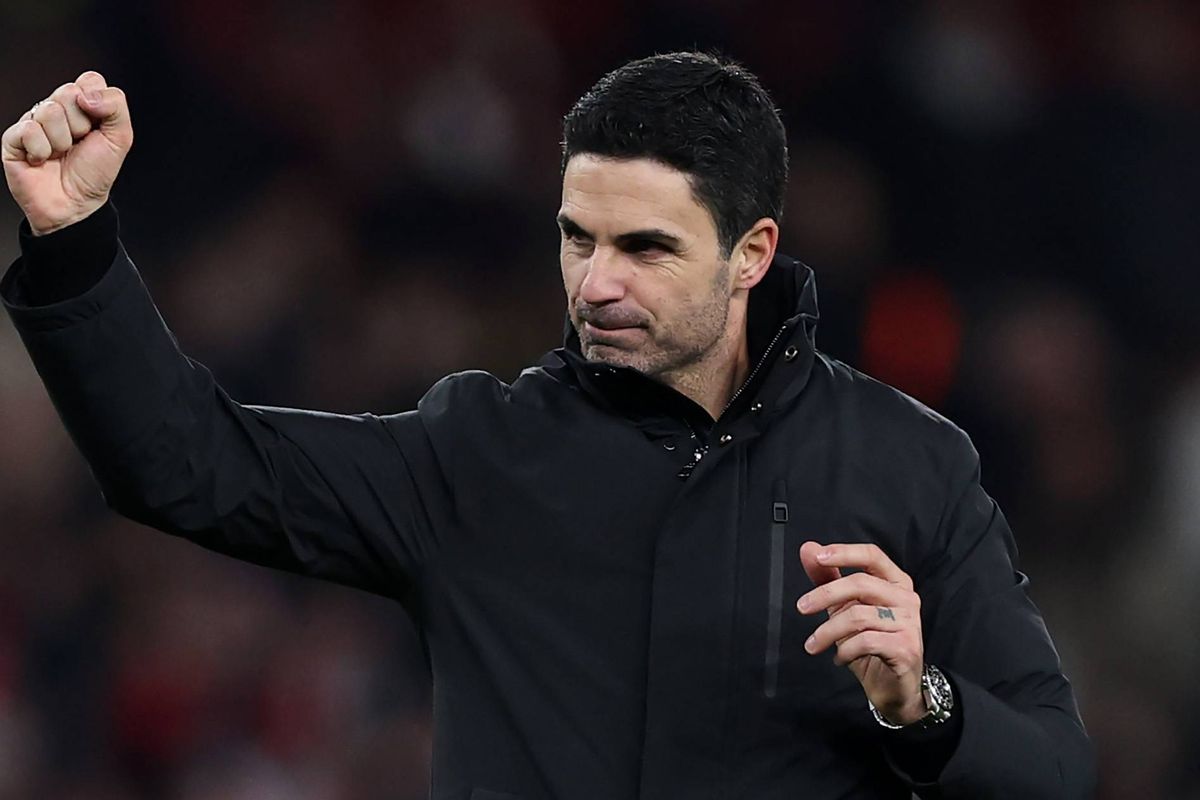 Mikel Arteta, Manager of Arsenal, celebrates after during the Premier League match between Arsenal and Aston Villa at Emirates Stadium on December 30, 2025 in London, England.