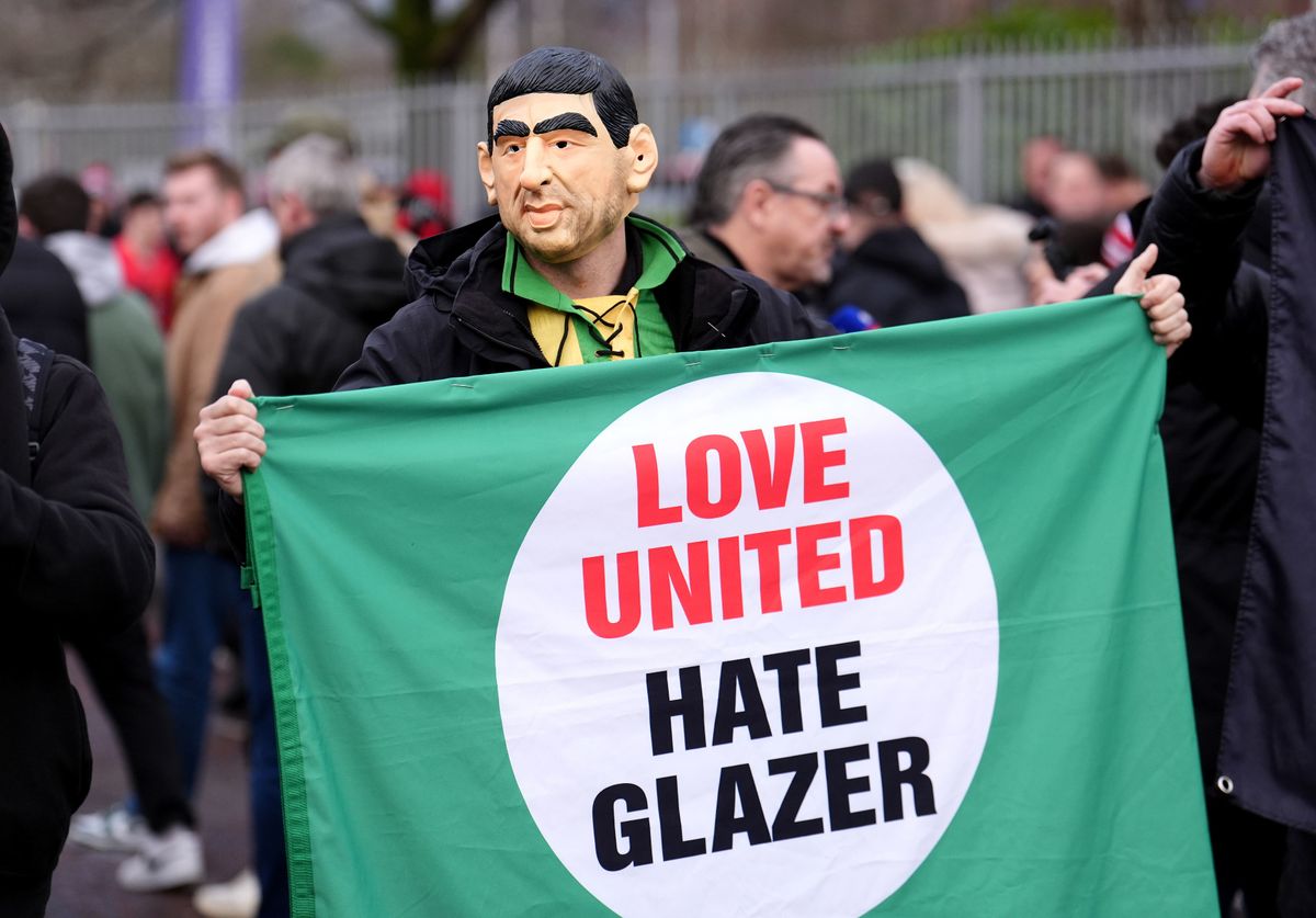 Supporters take part in a protest by The 1958 fan group before the Premier League match at Old Trafford, Manchester. Picture date: Sunday February 1, 2026. PA Photo