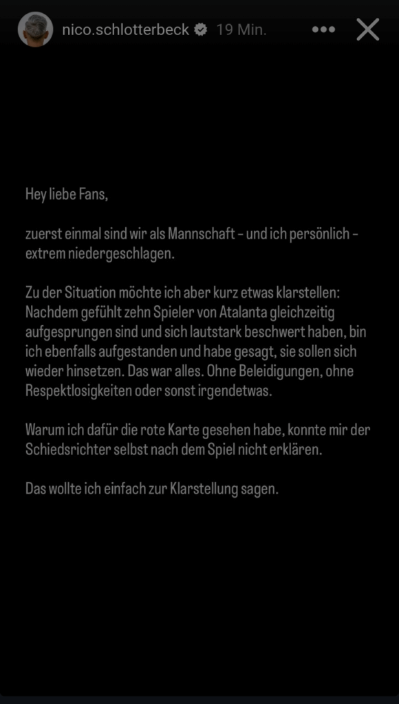 Schlotterbecks Statement on his Red Card