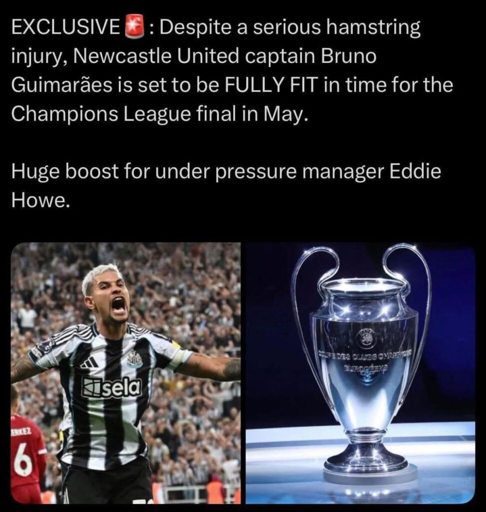 Bruno fit for the Champions League final. Don’t worry lads