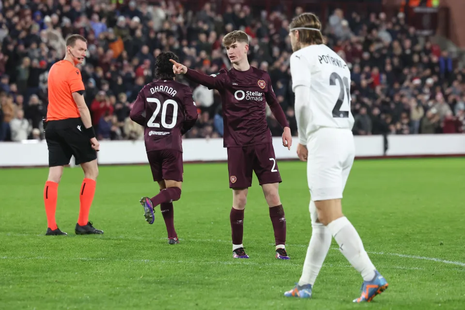 Hearts striker James Wilson in action