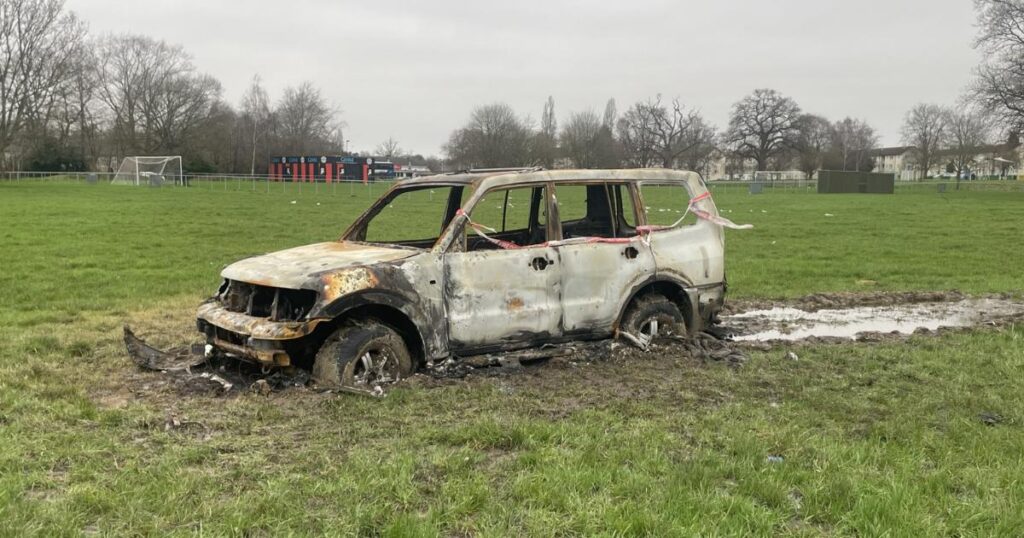 Burnt car remains in ‘warzone’ Southampton park for a week Burnt car remains in 'warzone' Southampton park for a week