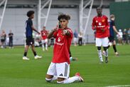 Manchester United's JJ Gabriel celebrates scoring his side's fourth goal of the game during the Under 18 Premier League between 