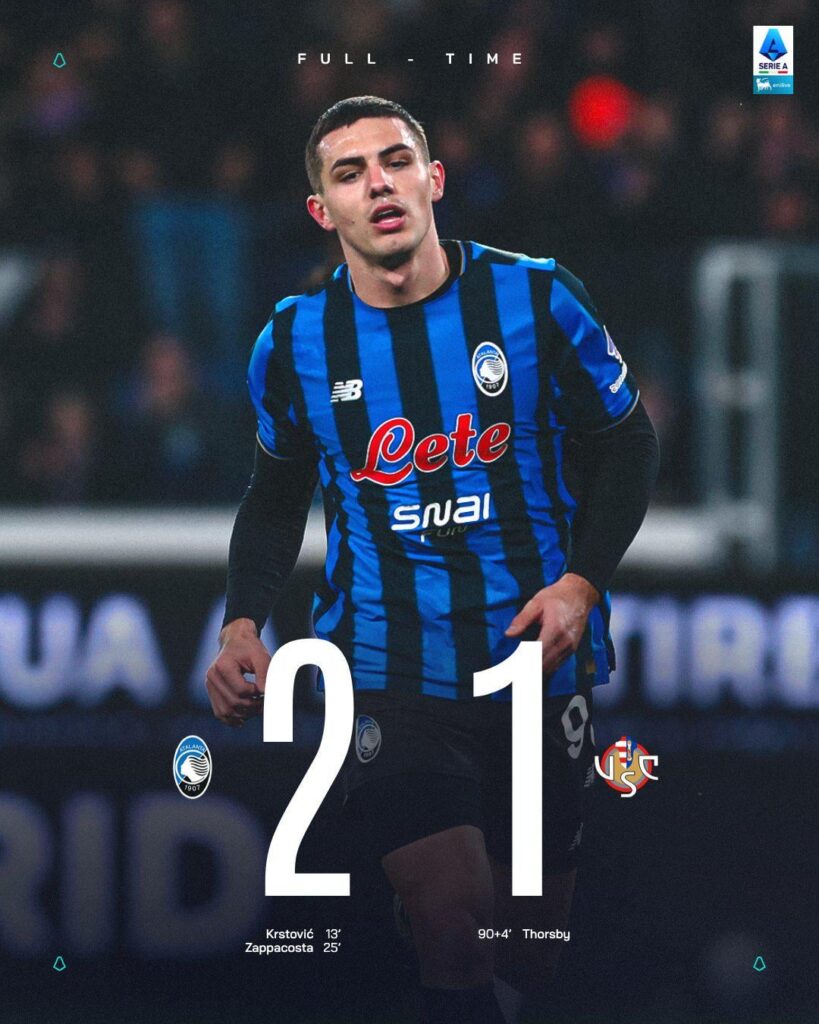 Full Time: Atalanta 2-1 Cremonese
