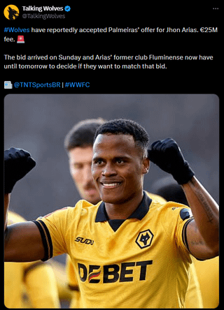 You're telling me that we paid €17m for Arias, only for him to never find his form in the PL, have us essentially relegated, and we STILL get to make an €8m profit on him by shipping him back to Brazil?