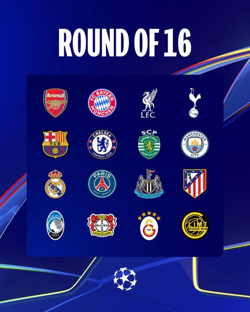 The last 16 teams left in the Champions League