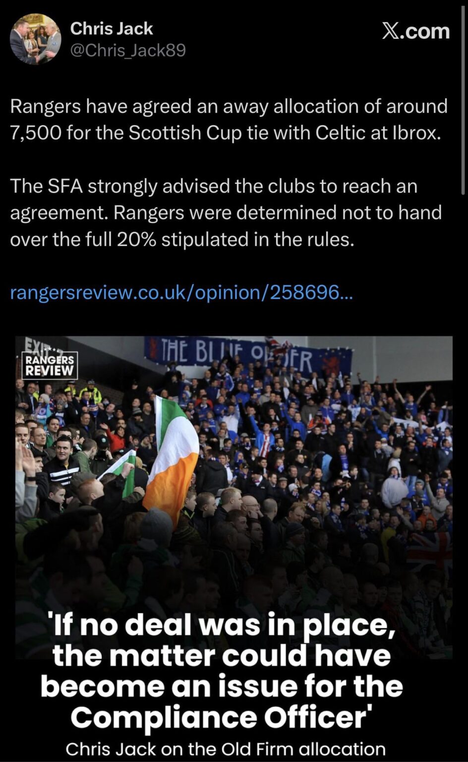 Allocation of 7,500 agreed for the cup tie.