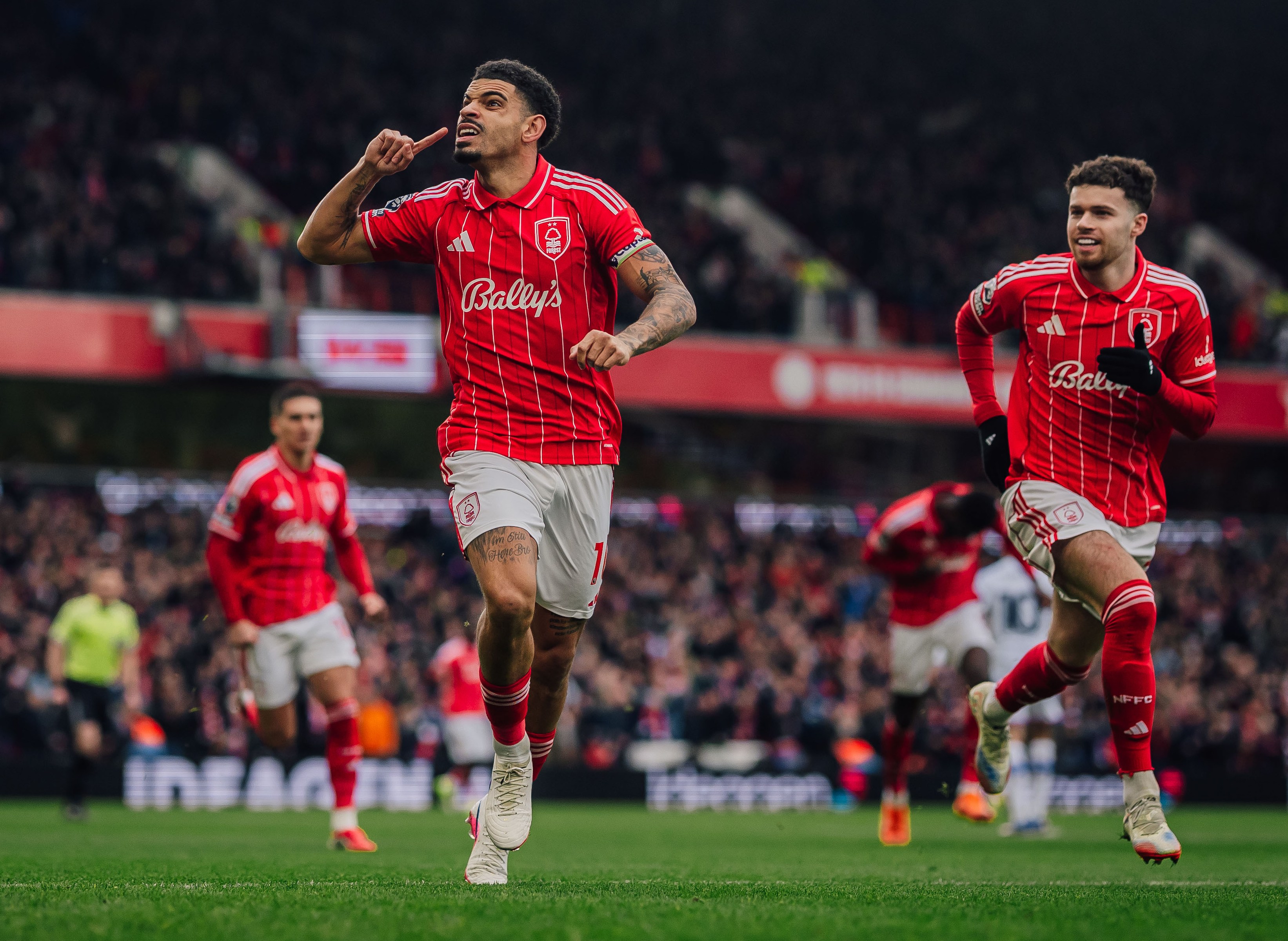 Morgan Gibbs-White celebrating his goal for Nottingham Forest against Crystal Palace.