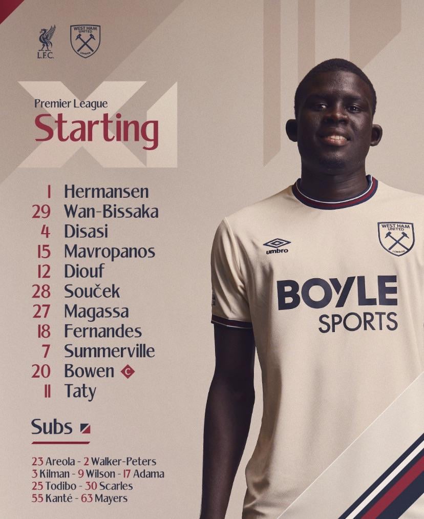 Starting XI vs Liverpool