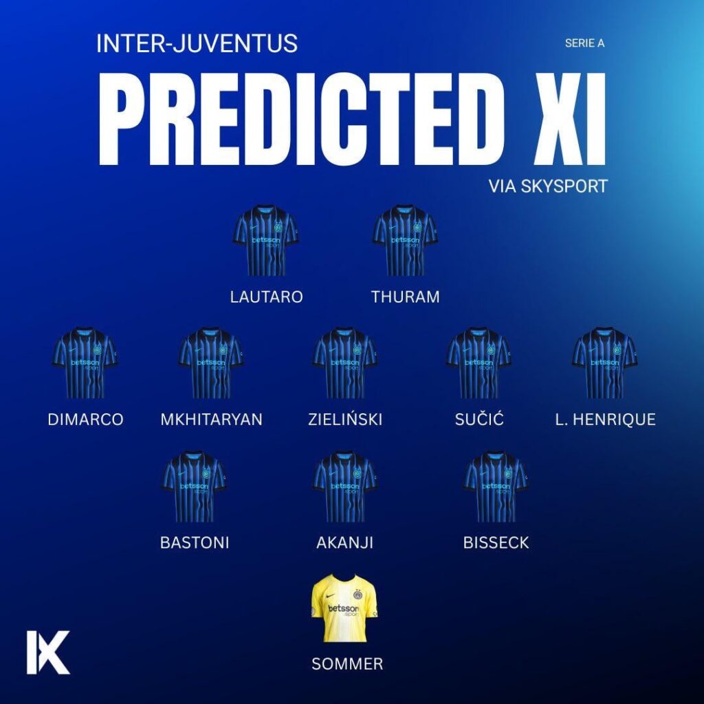 [SkySport] ⚫️🔵 Inter predicted XI to face Juventus. Nicolò Barella could return to the starting lineup after his return from injury, unconfirmed yet.