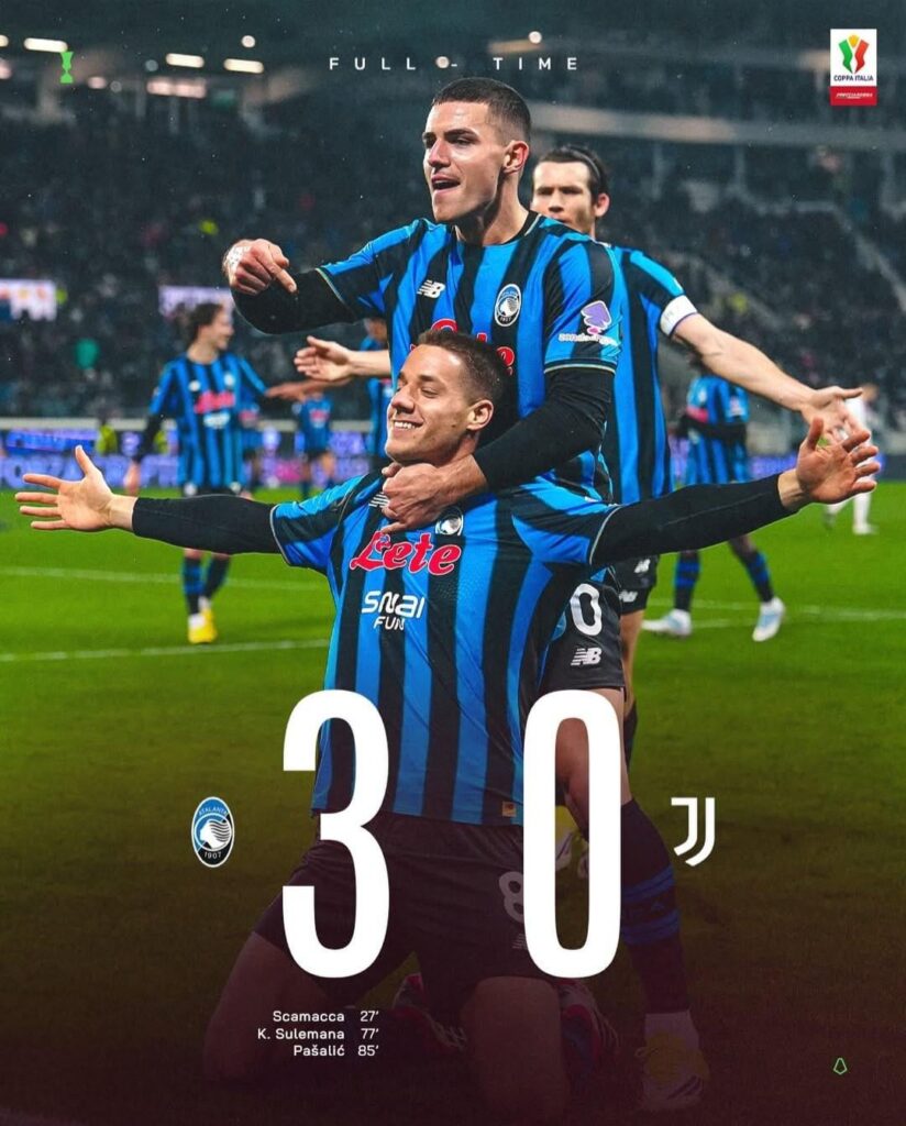 Atalanta beat Juventus 3-0 to advance to the Coppa Italia semifinals