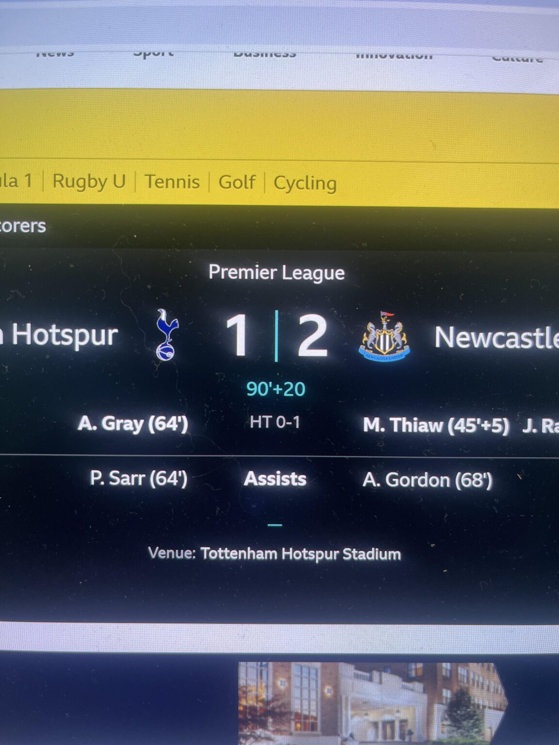 According to the BBC the game is running into its 20tg minute of added time