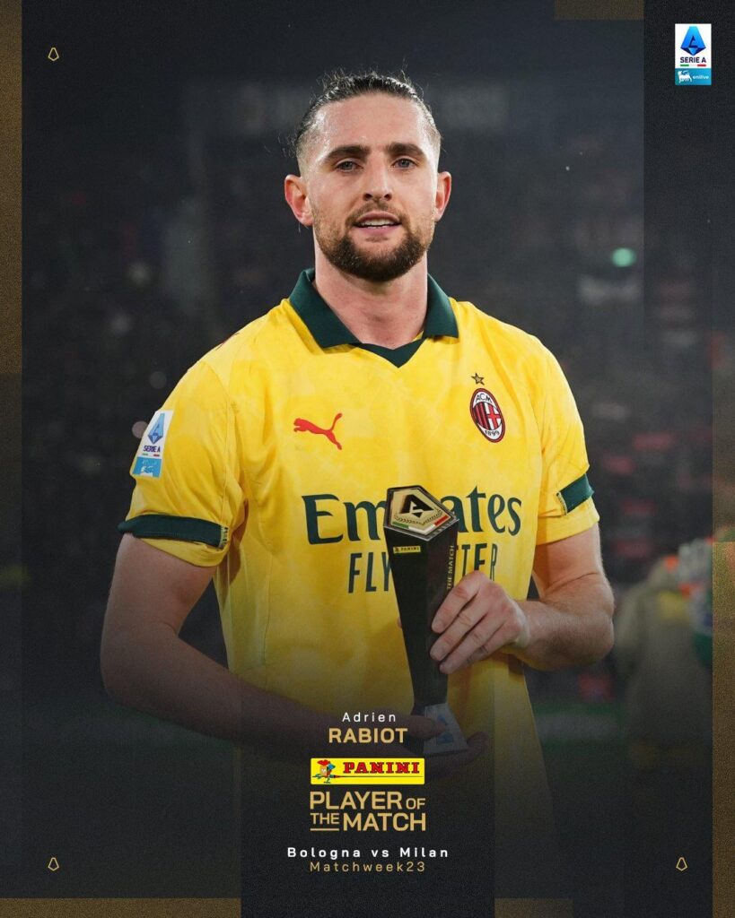 Rabiot è stato premiato come MVP di Bologna-Milan⚽✨