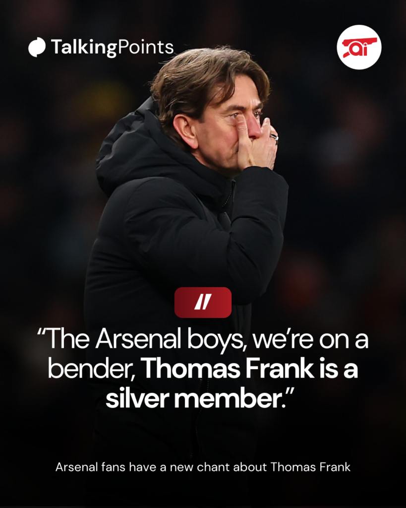 A graphic to show the lyrics to Arsenal fans' new song about Thomas Frank.