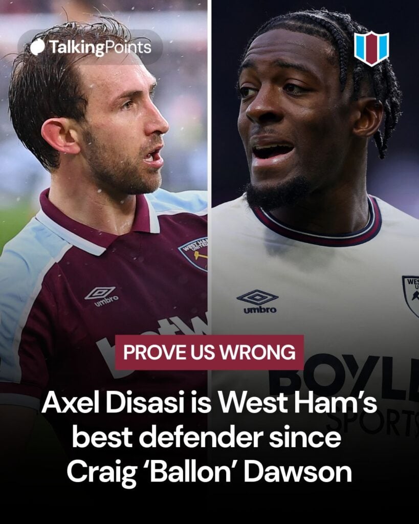 Craig Dawson of West Ham United celebrates scoring their team's first goal during the Premier League match between West Ham United and Newcastle United at London Stadium on February 19, 2022 in London, England. Axel Disasi of West Ham United during the Premier League match between Burnley and West Ham United at Turf Moor on February 07, 2026 in Burnley, England.