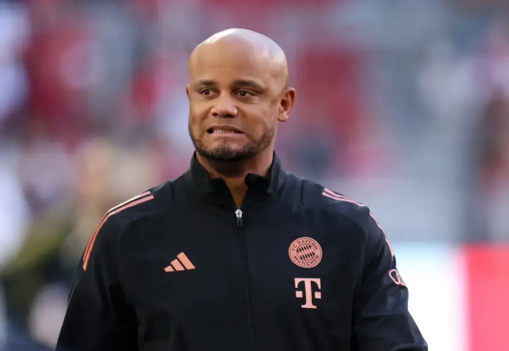 Bayern Munich coach Vincent Kompany sports a worried look