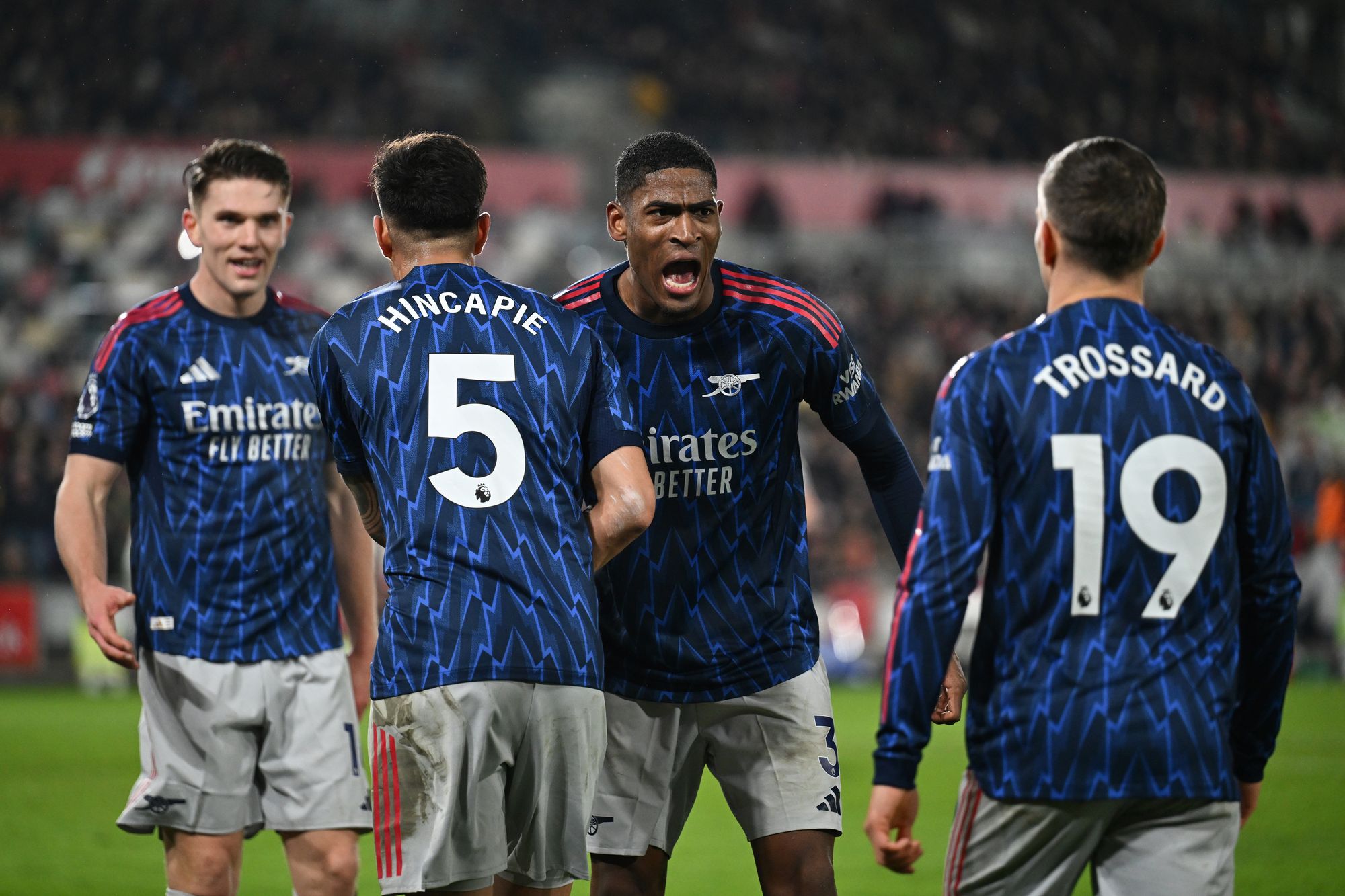 Cristhian Mosquera of Arsenal celebrates with teammates