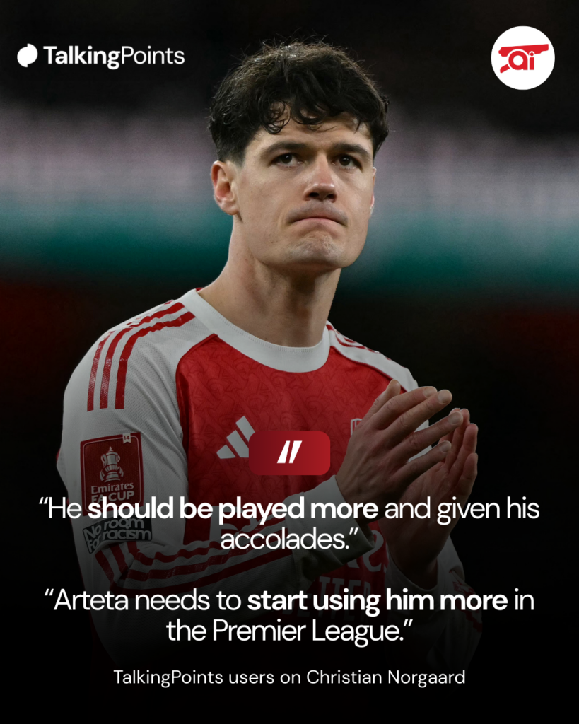 A graphic displaying some comments from Arsenal fans about Christian Norgaard.