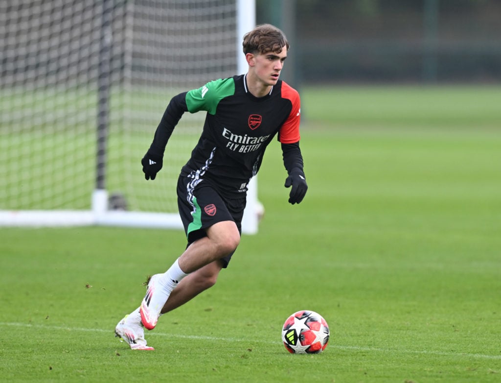 Max Dowman in action during an Arsenal FC Training Session.