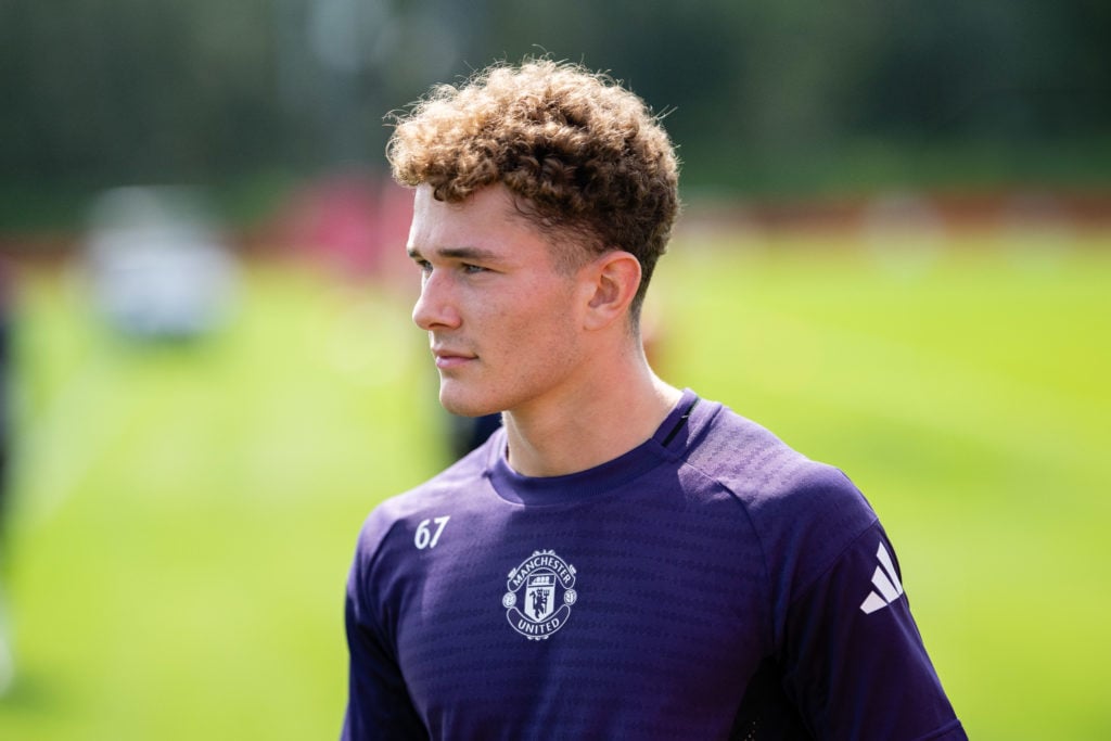 Jacob Devaney, in training session for United at Carrington