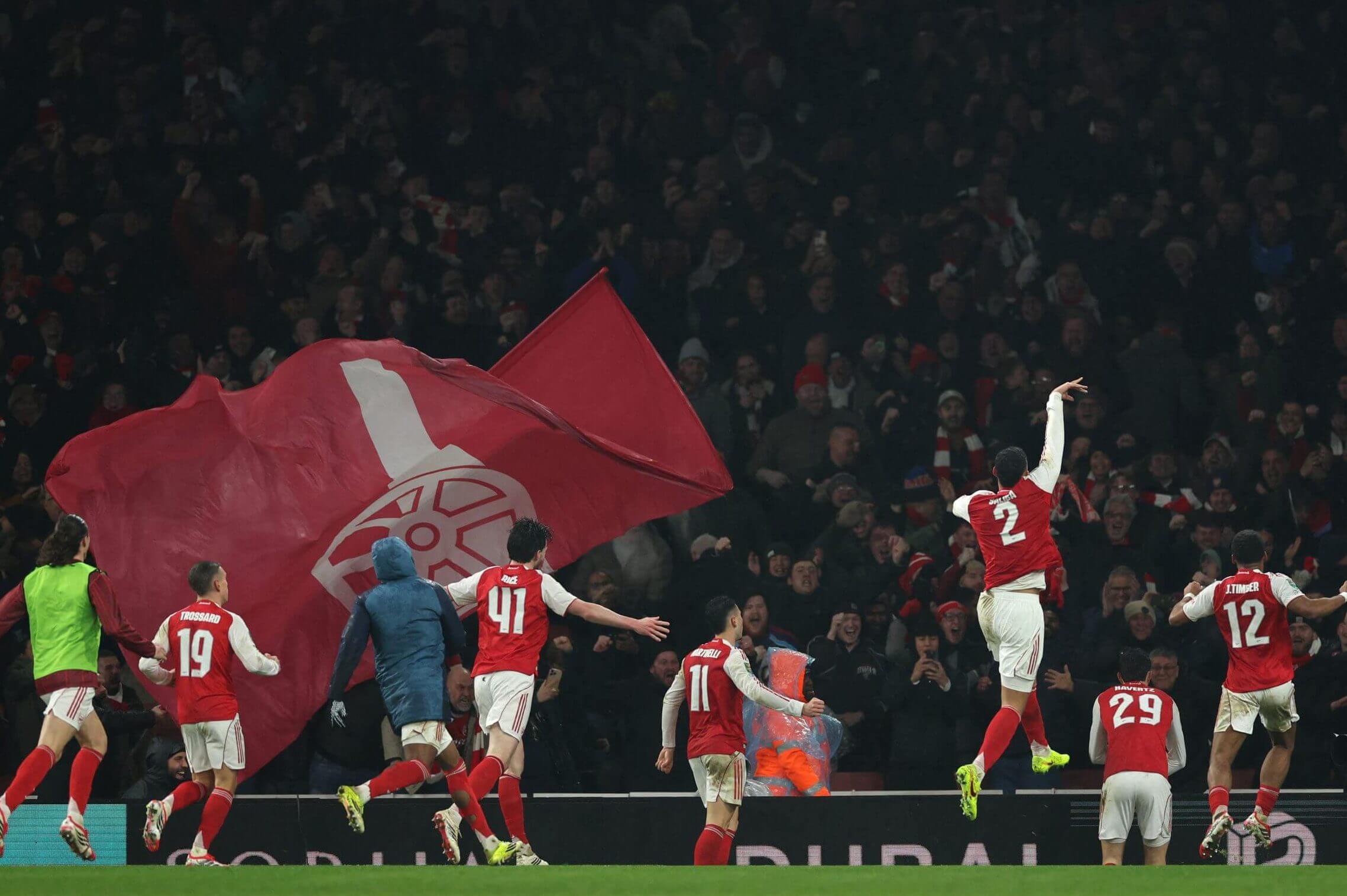 Arsenal celebrate beating Chelsea in the Carabao Cup
