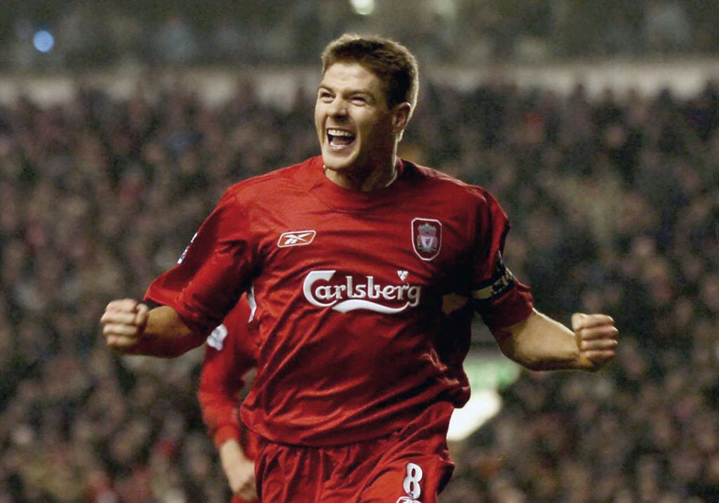 Liverpool' Steven Gerrard celebrates his