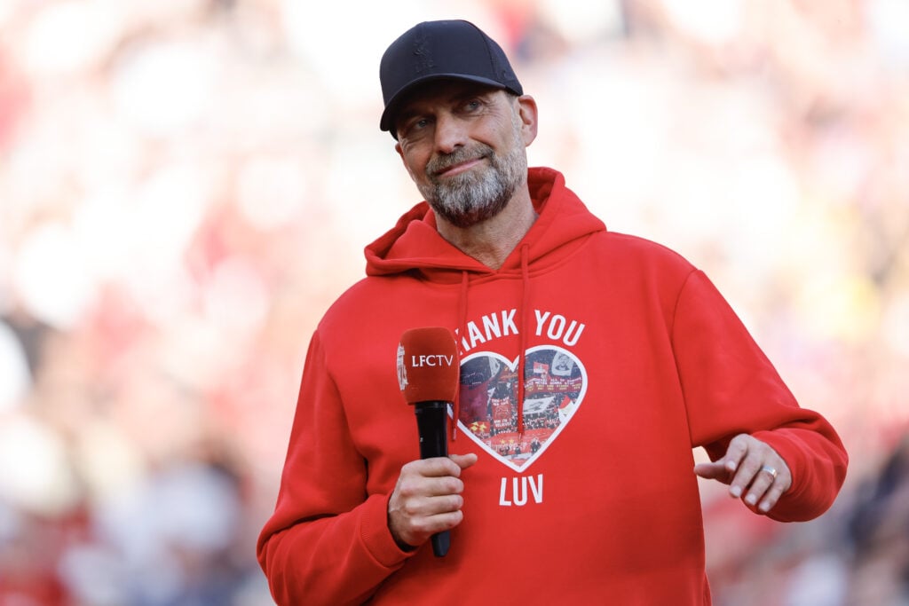 Jurgen Klopp addressing the crowd during his final game as Liverpool manager