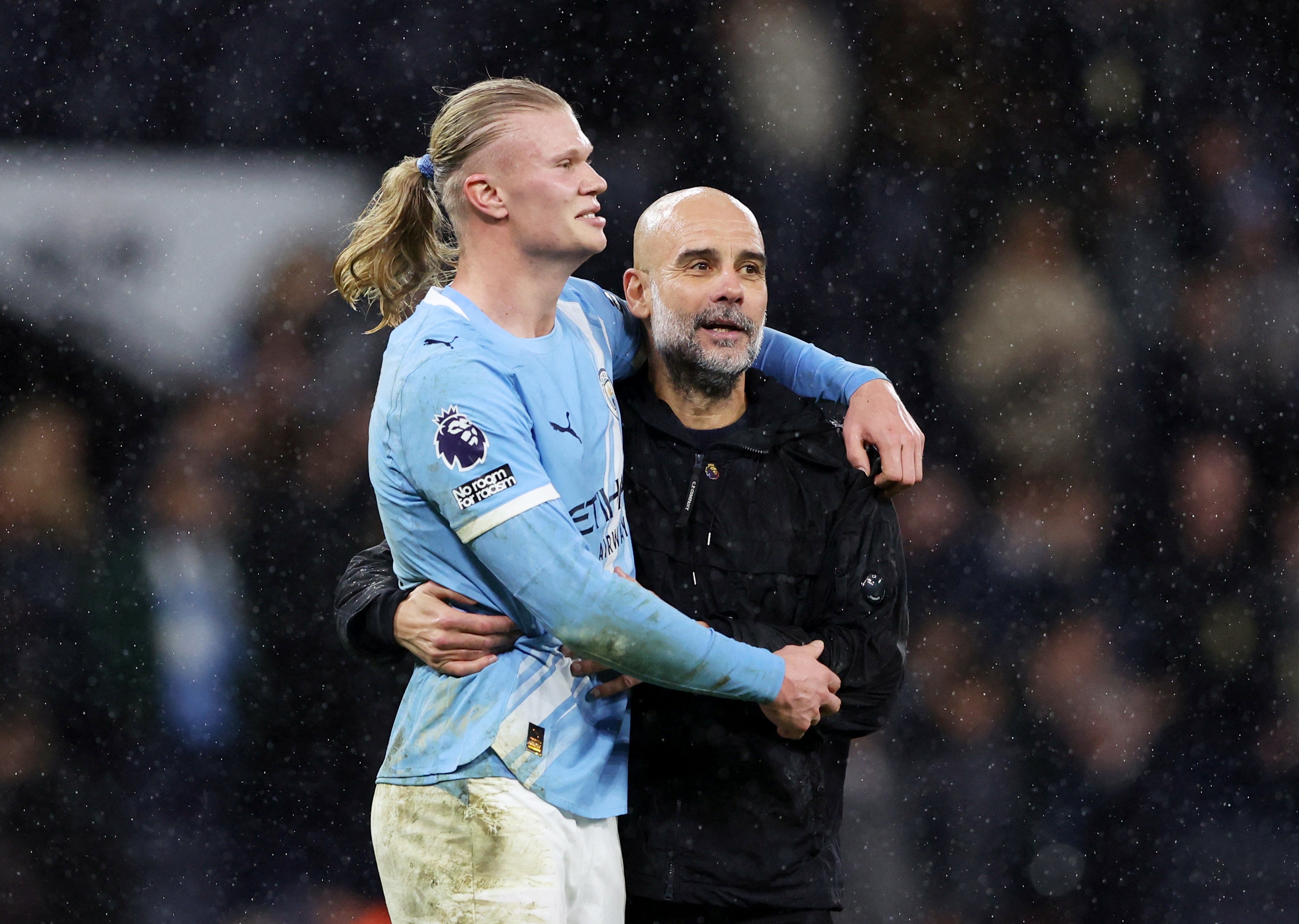 Erling Haaland and Pep Guardiola celebrate City's win over Newcastle