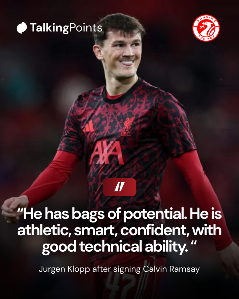 Calvin Ramsay warms up ahead of Liverpool's Carabao Cup match against Crystal Palace at Anfield (Credit: Getty Images/Dan Istitene).