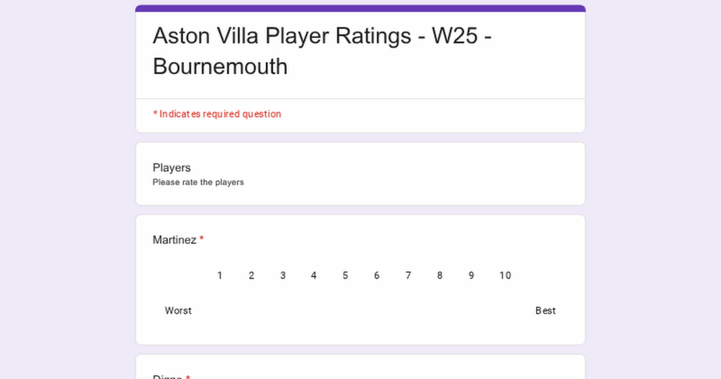 Player Ratings Survey - W25 - Bournemouth